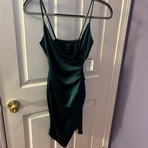 NWT Windsor Hunter Green Satin Wrap Mini Dress XS